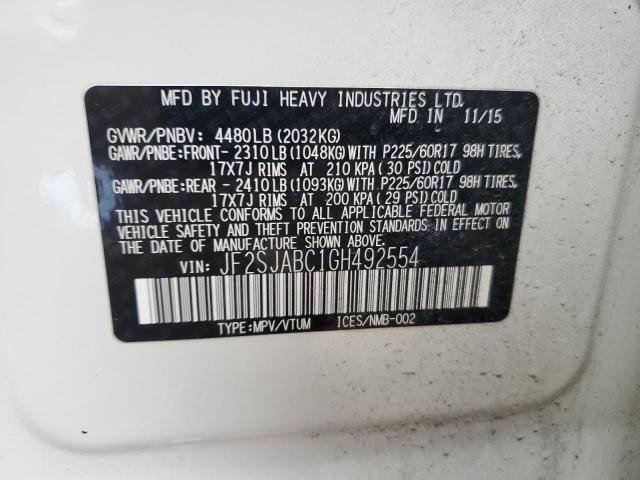 2016 SUBARU FORESTER 2 - JF2SJABC1GH492554