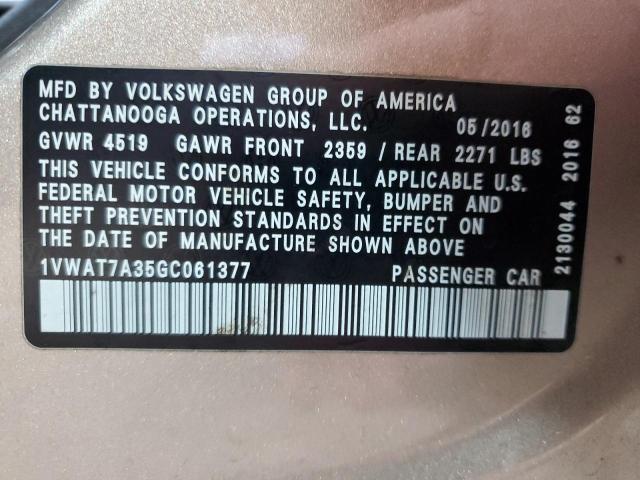 2016 VOLKSWAGEN PASSAT S - 1VWAT7A35GC061377
