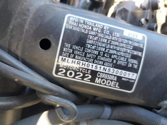 2022 HONDA CBR650 RA MLHRH0151N5300017