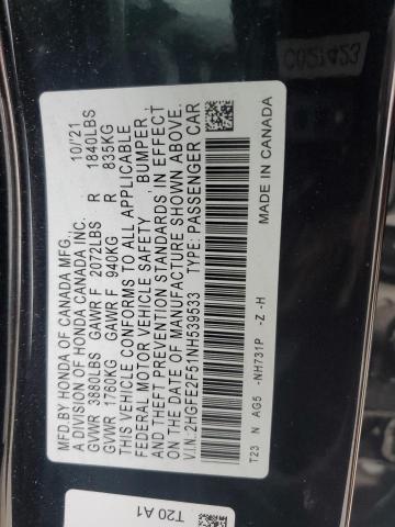 VIN 2HGFE2F51NH539533 2022 Honda Civic, Sport no.12