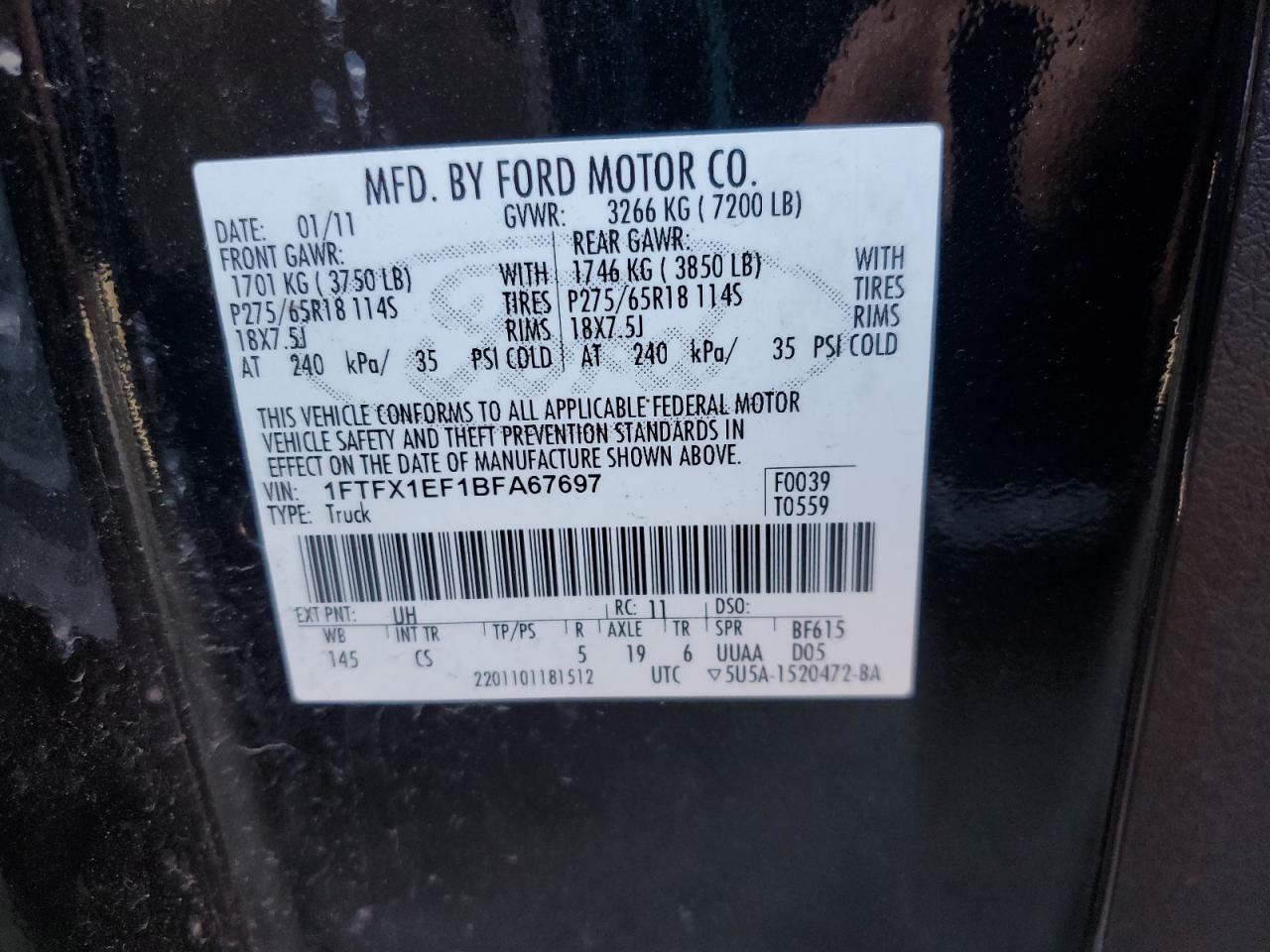 Lot #3022693777 2011 FORD F150 SUPER