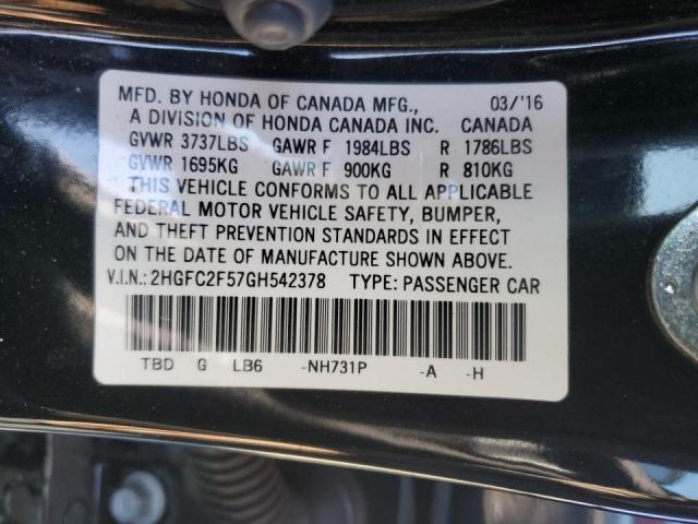 VIN 2HGFC2F57GH542378 2016 HONDA CIVIC no.13