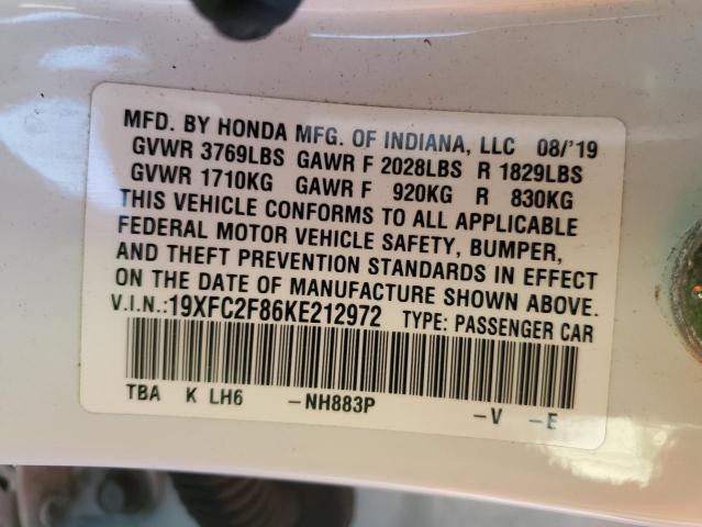 VIN 19XFC2F86KE212972 2019 Honda Civic, Sport no.12