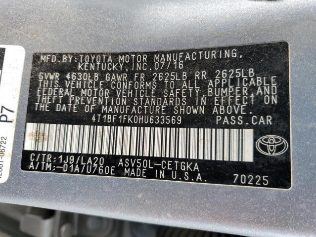 2017 TOYOTA CAMRY LE - 4T1BF1FK0HU633569