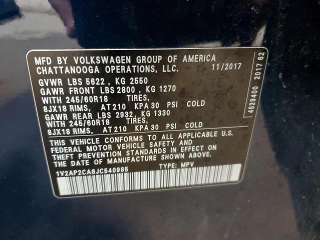 VIN 1V2AP2CA8JC540985 2018 Volkswagen Atlas, S no.14