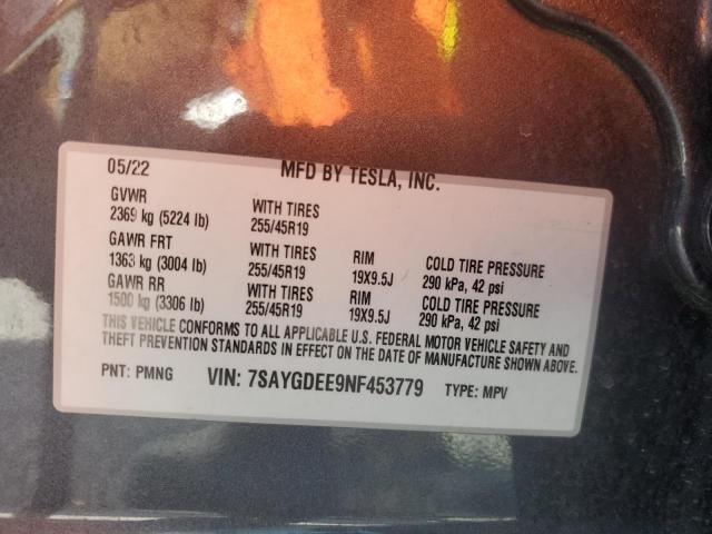2022 TESLA MODEL Y - 7SAYGDEE9NF453779