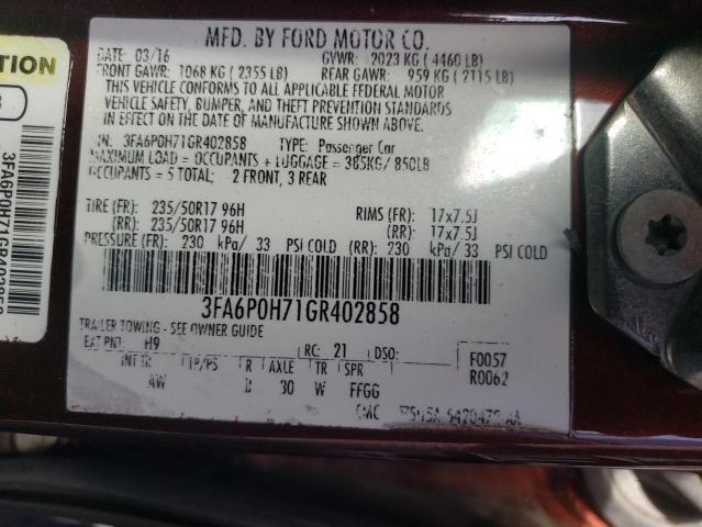 2016 FORD FUSION SE - 3FA6P0H71GR402858