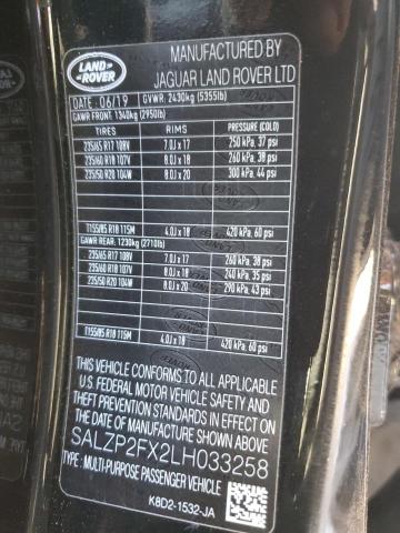 2020 LAND ROVER RANGE ROVE - SALZP2FX2LH033258