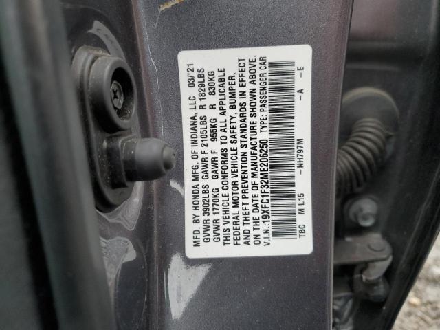 VIN 19XFC1F32ME206250 2021 HONDA CIVIC no.12