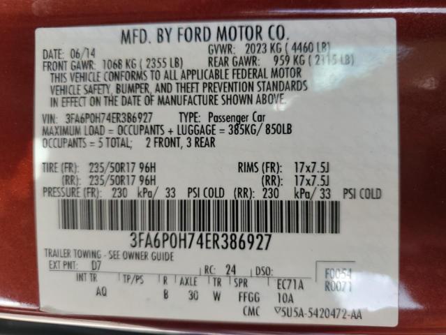 VIN 3FA6P0H74ER386927 2014 Ford Fusion, SE no.12