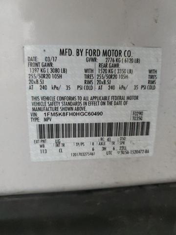 2017 FORD EXPLORER L - 1FM5K8FH0HGC60490