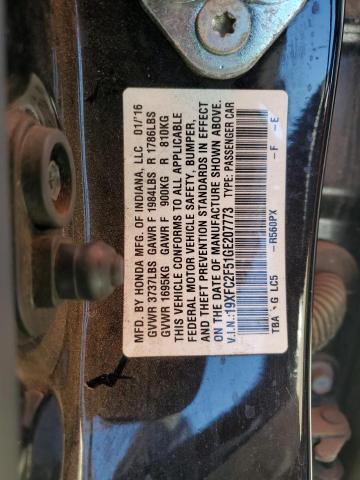 VIN 19XFC2F51GE207773 2016 HONDA CIVIC no.12