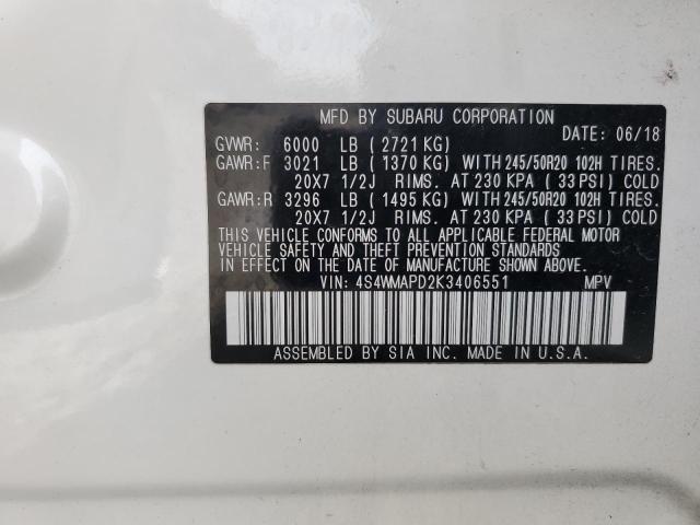 2019 SUBARU ASCENT LIM - 4S4WMAPD2K3406551