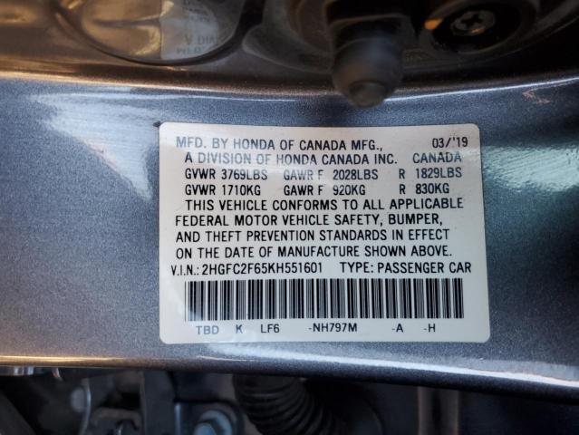 2019 HONDA CIVIC LX - 2HGFC2F65KH551601