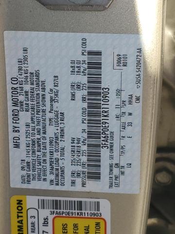 VIN 3FA6P0E91KR110903 2019 Ford Fusion, Sel no.12