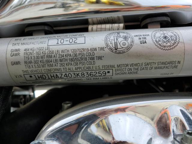 2003 HARLEY-DAVIDSON VRSCA ANNI 1HD1HAZ403K836259