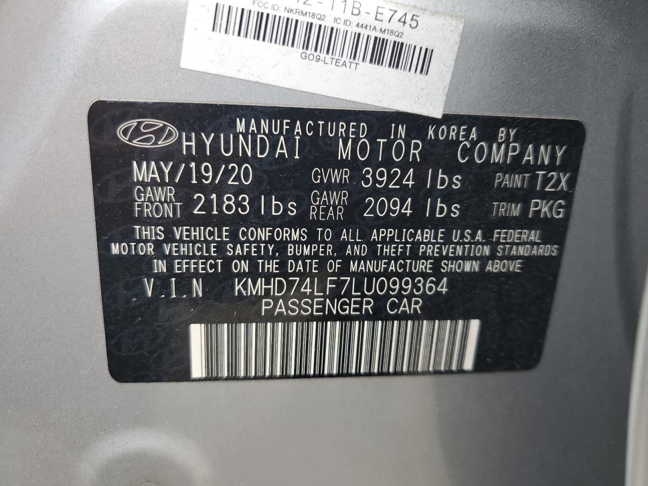 Lot #2995887489 2020 HYUNDAI ELANTRA SE