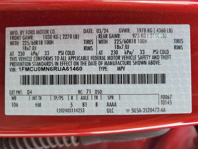 VIN 1FMCU0MN6RUA61460 2024 FORD ESCAPE ST no.13