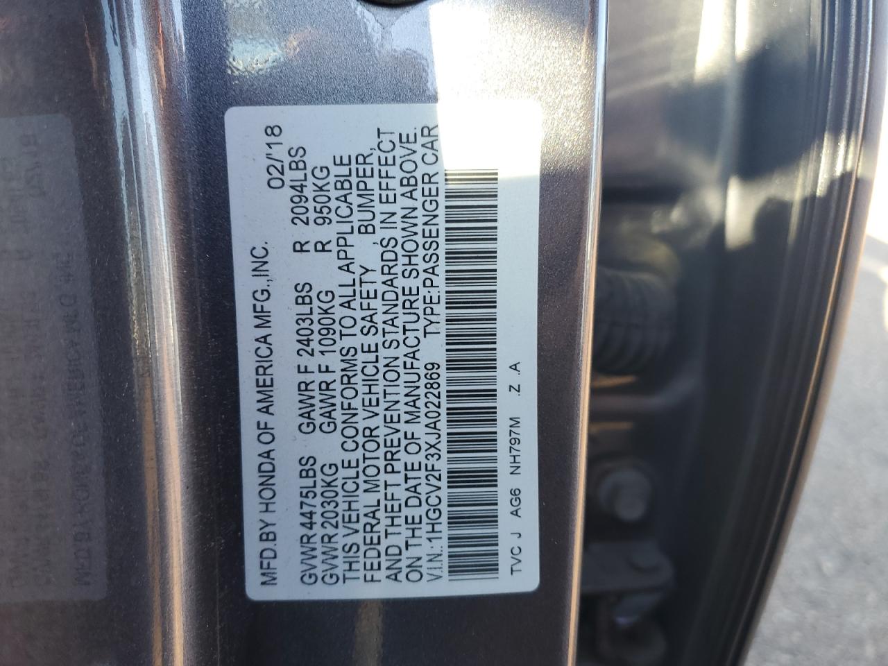 Lot #3023318329 2018 HONDA ACCORD SPO