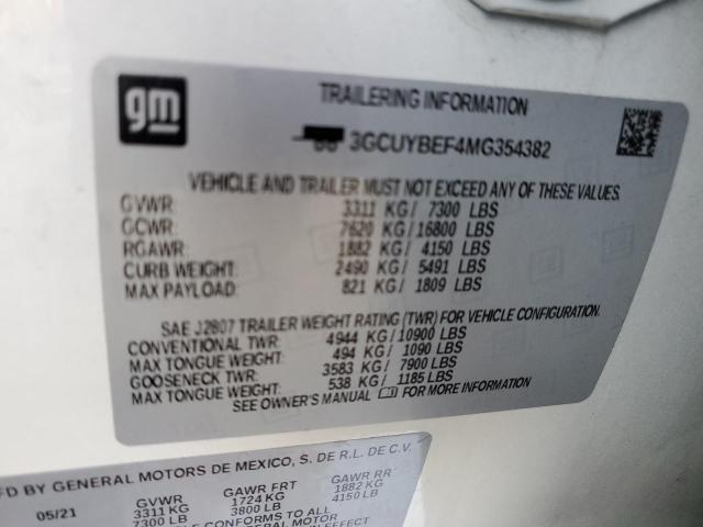 2021 CHEVROLET SILVERADO - 3GCUYBEF4MG354382