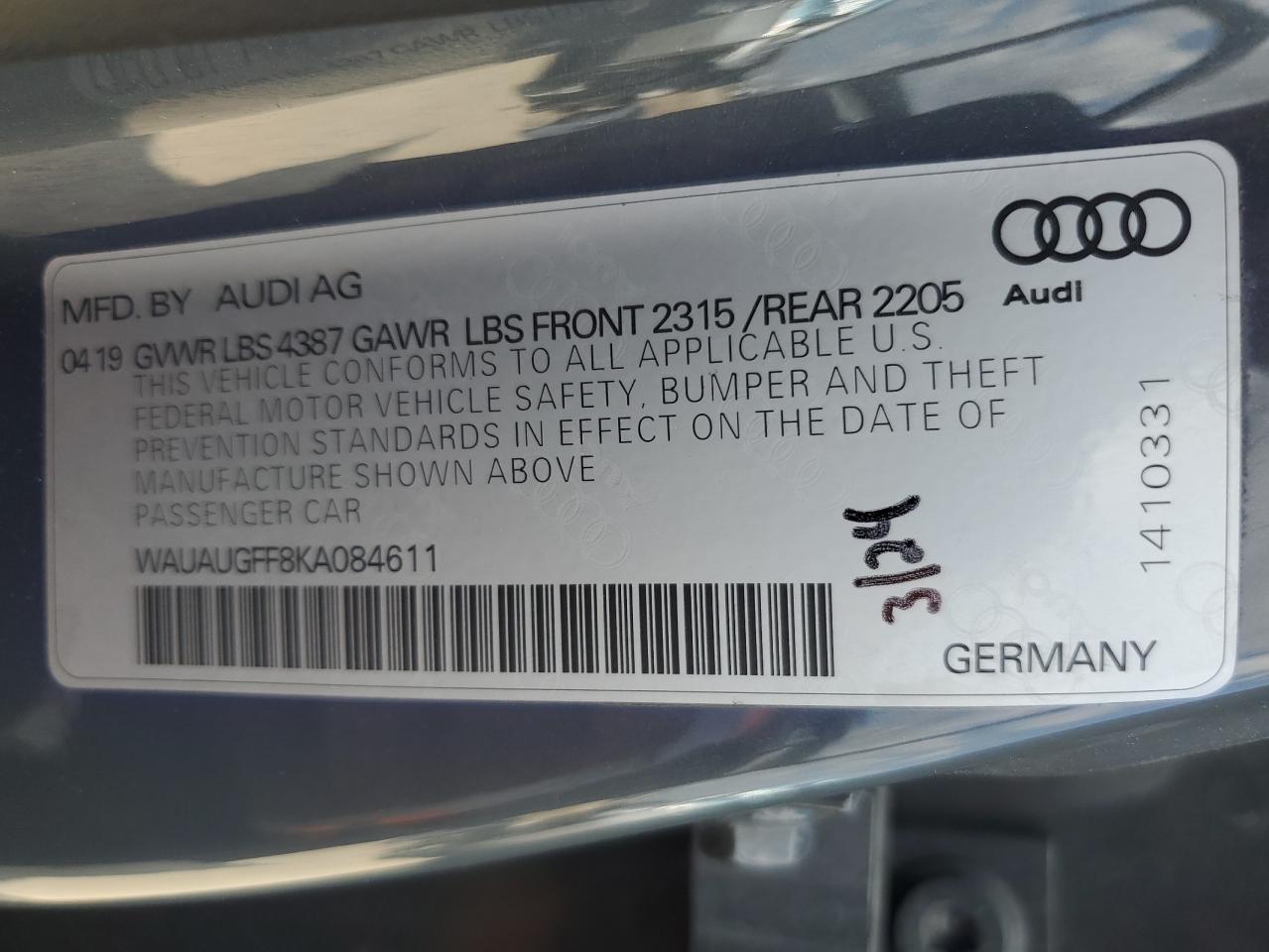 Lot #3030685125 2019 AUDI A3 PREMIUM