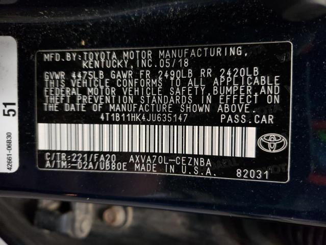 2018 TOYOTA CAMRY L - 4T1B11HK4JU635147
