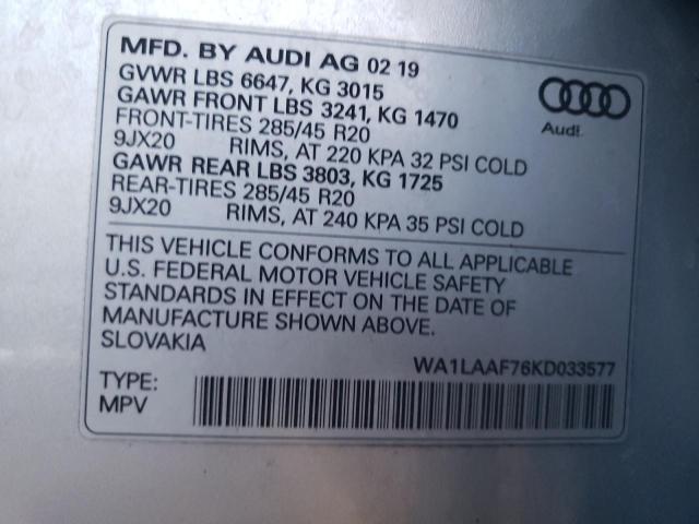 2019 AUDI Q7 PREMIUM - WA1LAAF76KD033577
