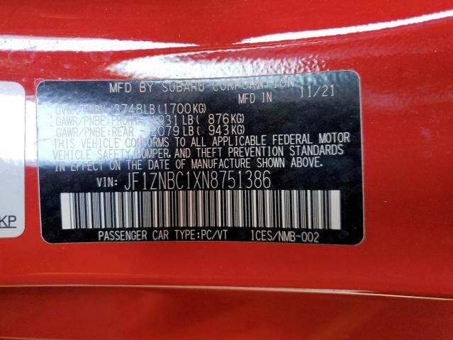 2022 TOYOTA GR 86 JF1ZNBC1XN8751386