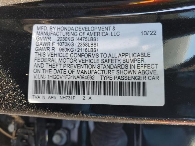 VIN 1HGCV1F31NA094592 2022 HONDA ACCORD no.12