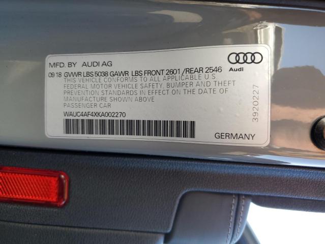 2019 AUDI S4 PRESTIG WAUC4AF4XKA002270