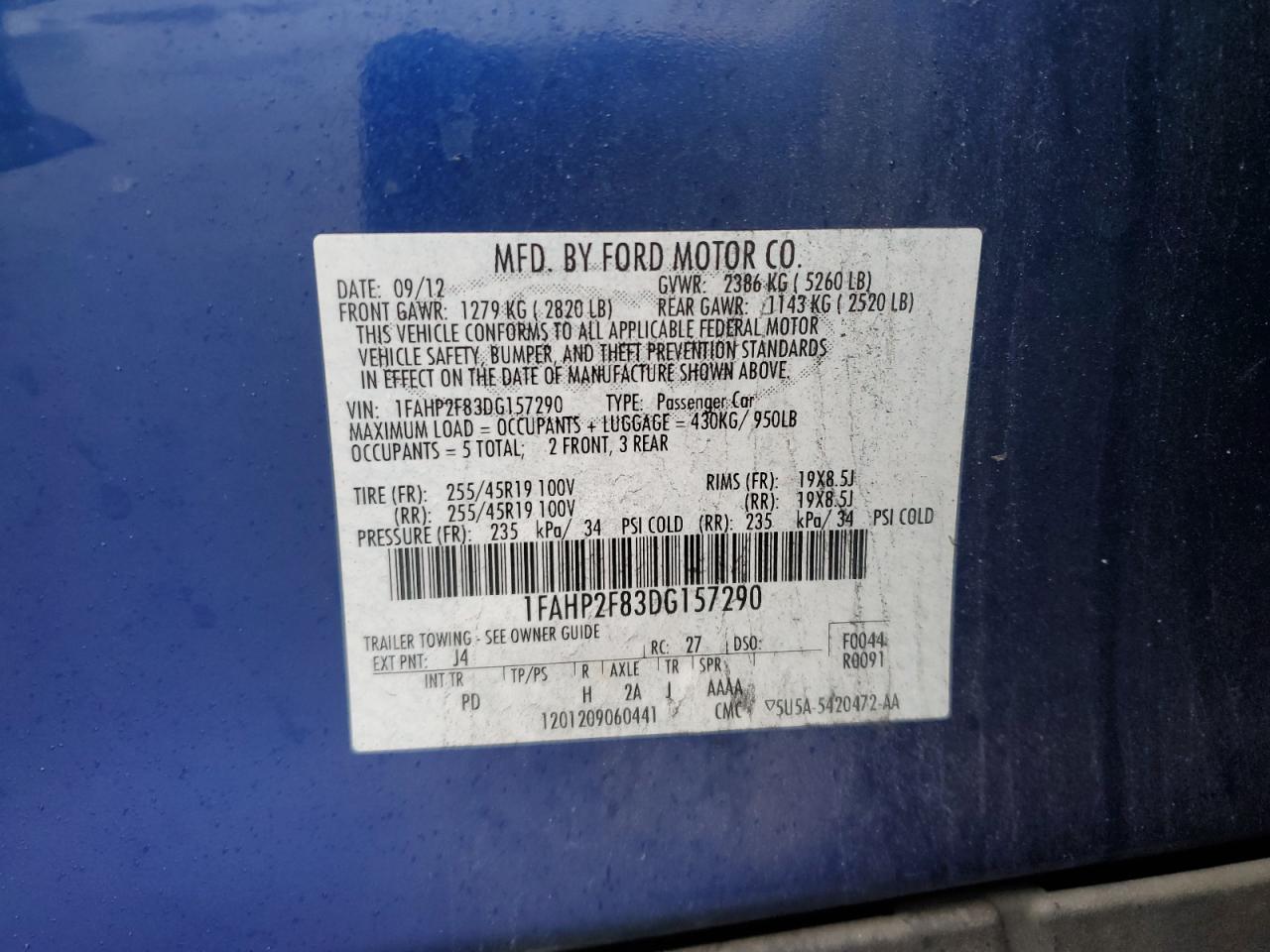 Lot #3034285069 2013 FORD TAURUS LIM