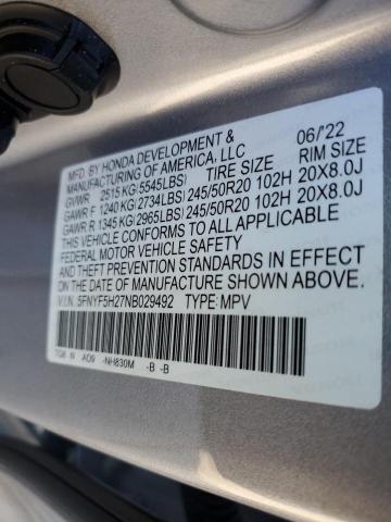 2022 HONDA PILOT SE - 5FNYF5H27NB029492