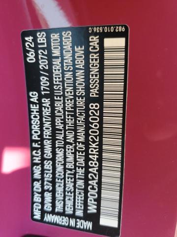 2024 PORSCHE BOXSTER BA WP0CA2A84RK206028
