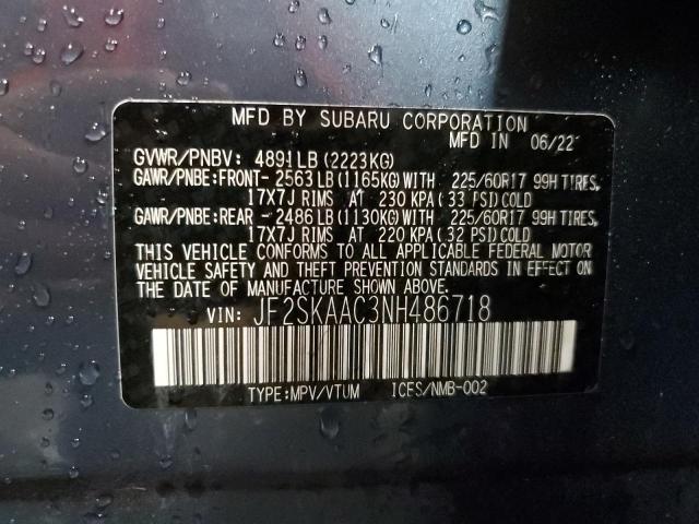 2022 SUBARU FORESTER JF2SKAAC3NH486718