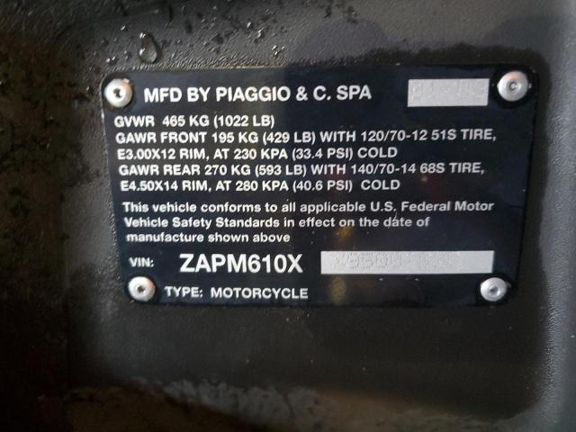 2009 PIAGGIO SCOOTER ZAPM610XX95001626