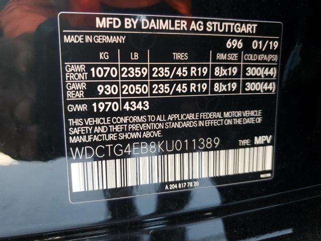 VIN WDCTG4EB8KU011389 2019 MERCEDES-BENZ GLA-CLASS no.12