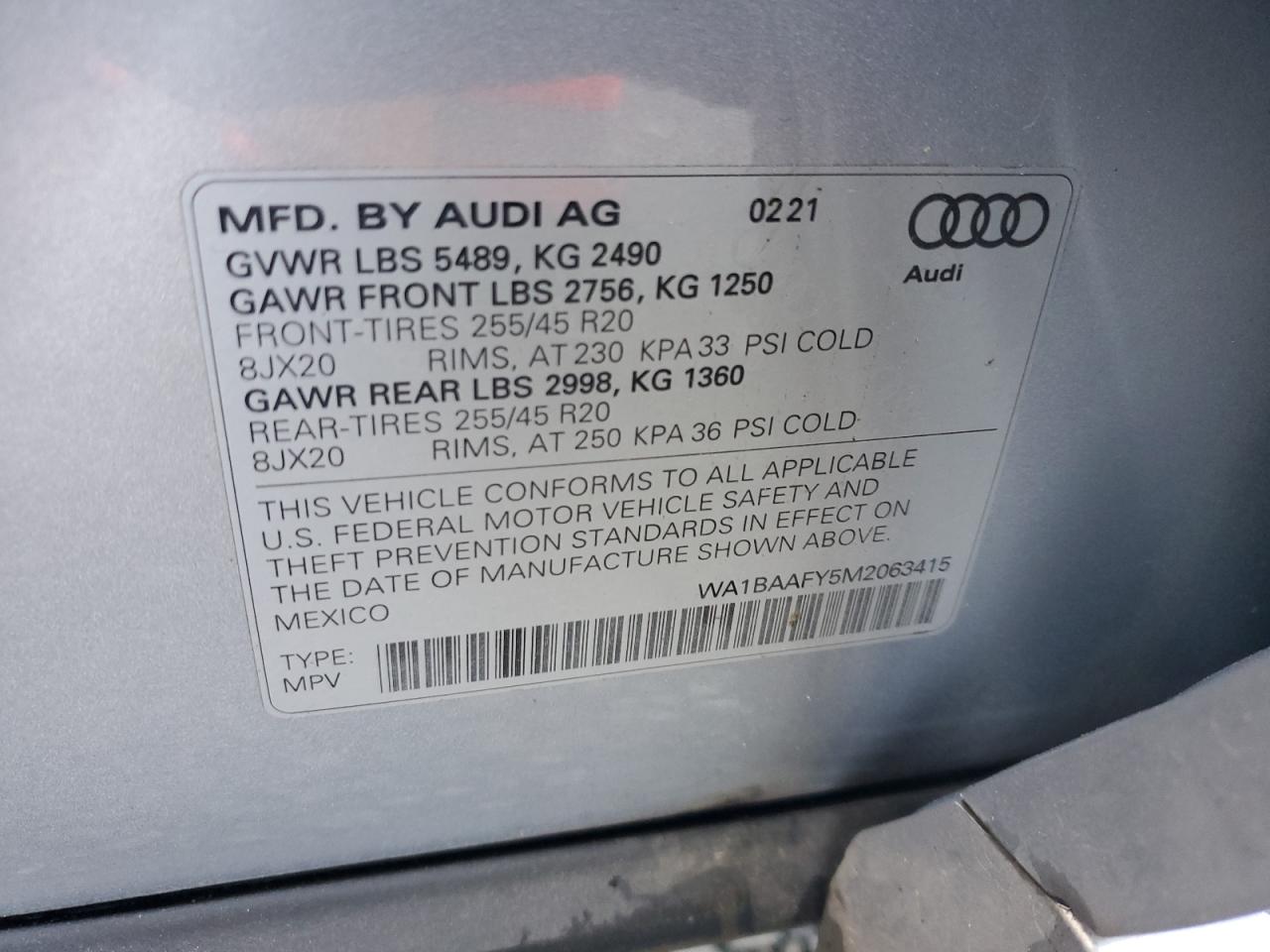 Lot #2986948999 2021 AUDI Q5 PREMIUM