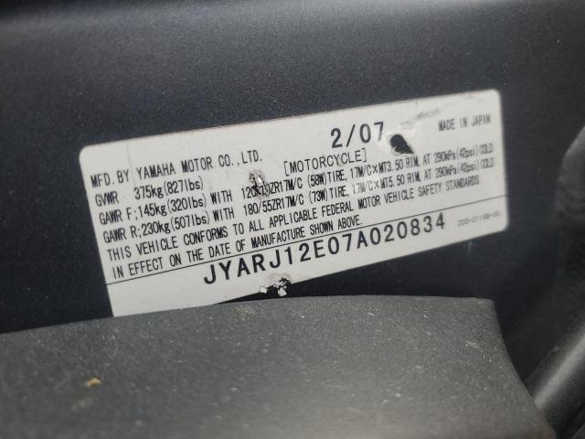 2007 YAMAHA YZFR6 L JYARJ12E07A020834