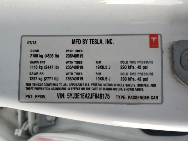 VIN 5YJ3E1EA2JF049175 2018 TESLA MODEL 3 no.13