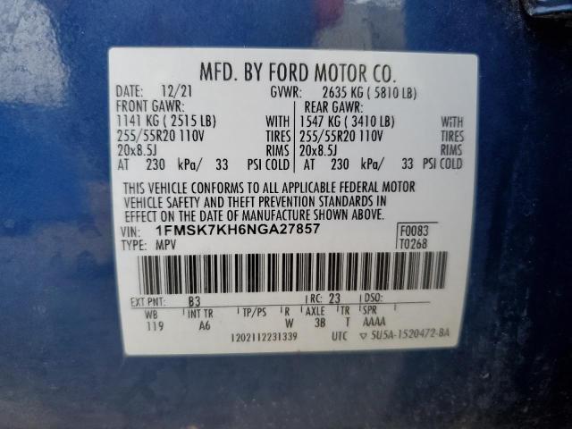 VIN 1FMSK7KH6NGA27857 2022 FORD EXPLORER no.13