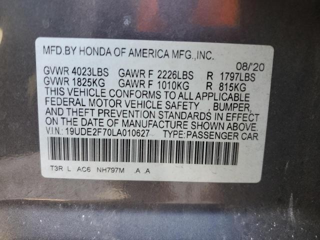 VIN 19UDE2F70LA010627 2020 ACURA ILX no.12