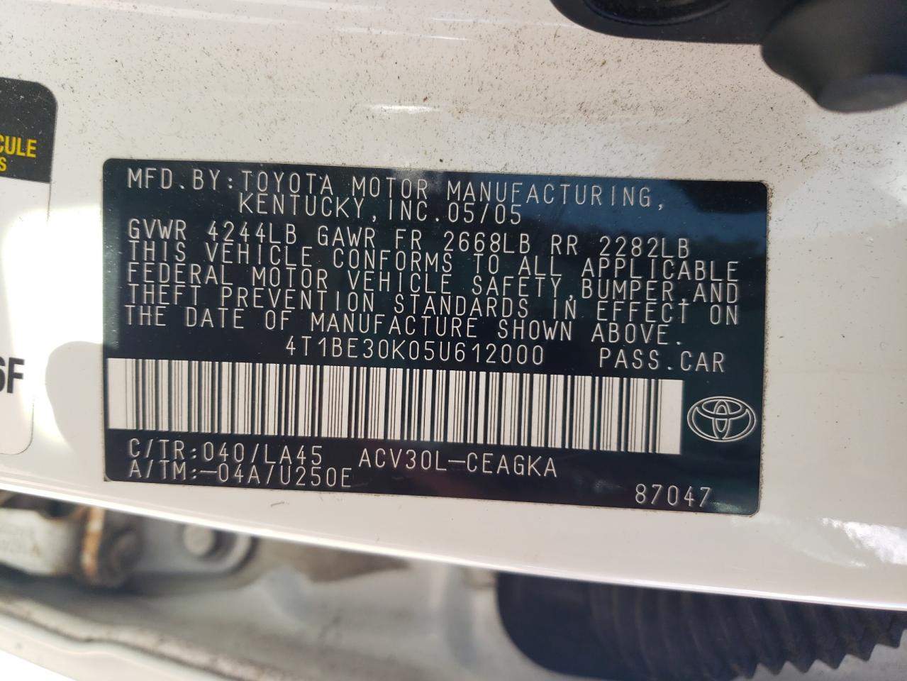 Lot #2974599489 2005 TOYOTA CAMRY LE