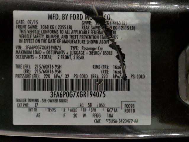 2016 FORD FUSION S - 3FA6P0G7XGR194075