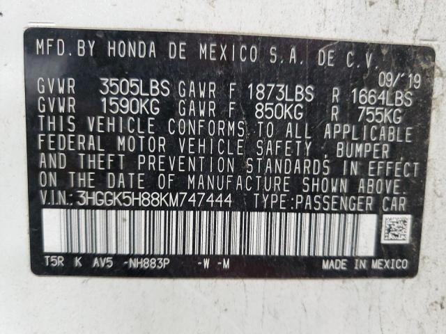 2019 HONDA FIT SPORT 3HGGK5H88KM747444