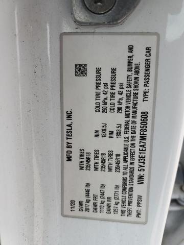 VIN 5YJ3E1EA7MF850608 2021 TESLA MODEL 3 no.13