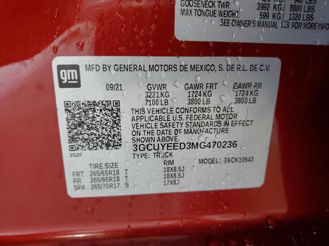 2021 CHEVROLET SILVERADO - 3GCUYEED3MG470236