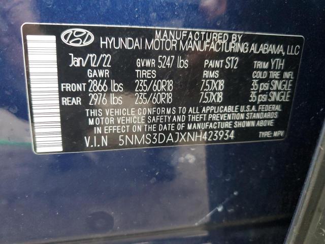 VIN 5NMS3DAJXNH423934 2022 HYUNDAI SANTA FE no.13