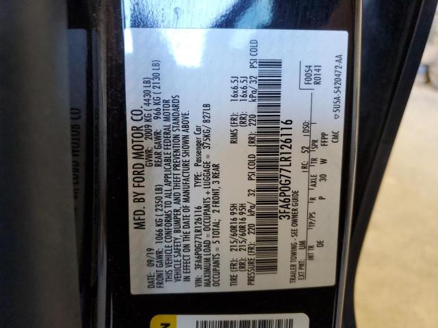 2020 FORD FUSION S - 3FA6P0G77LR126116