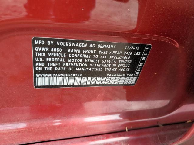 2016 VOLKSWAGEN CC VR6 4MO WVWGU7AN3GE508739