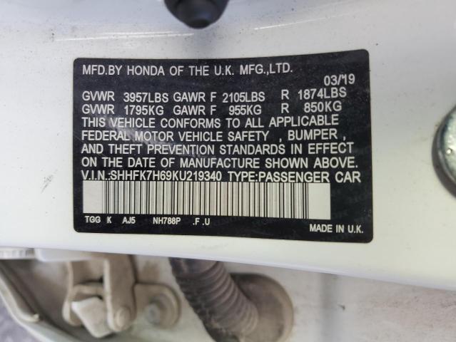 SHHFK7H69KU219340 2019 HONDA CIVIC